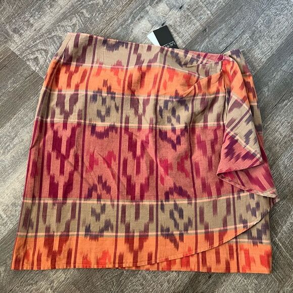 Lauren Ralph Lauren Geometric Motif Cotton Linen Wrap Skirt-Size 14 - Picture 1 of 10
